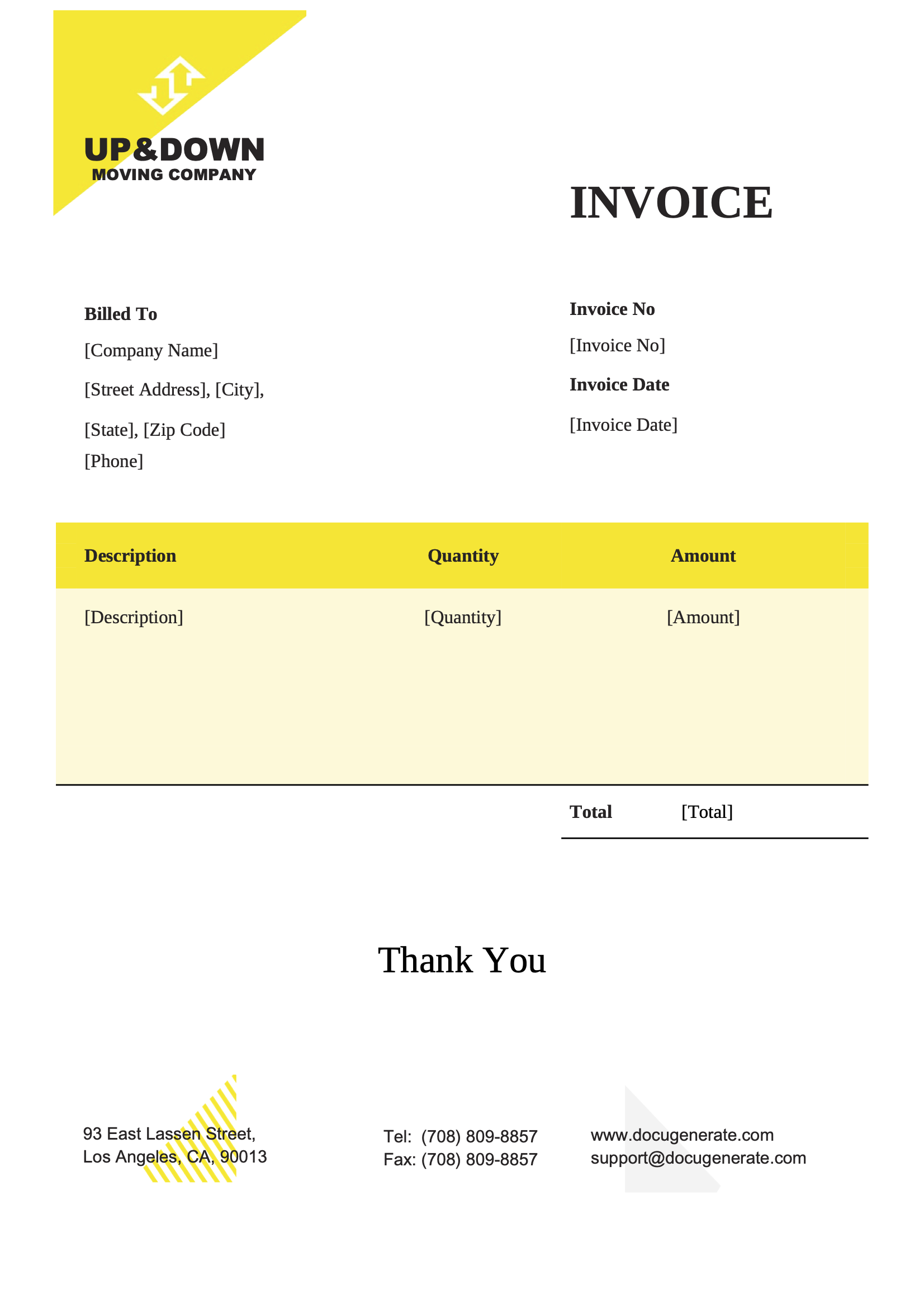 Moving Company Invoice Template